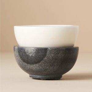 Anthropologie Marina Marble Pinch Pots Set of 2 Black White Hand Carved New